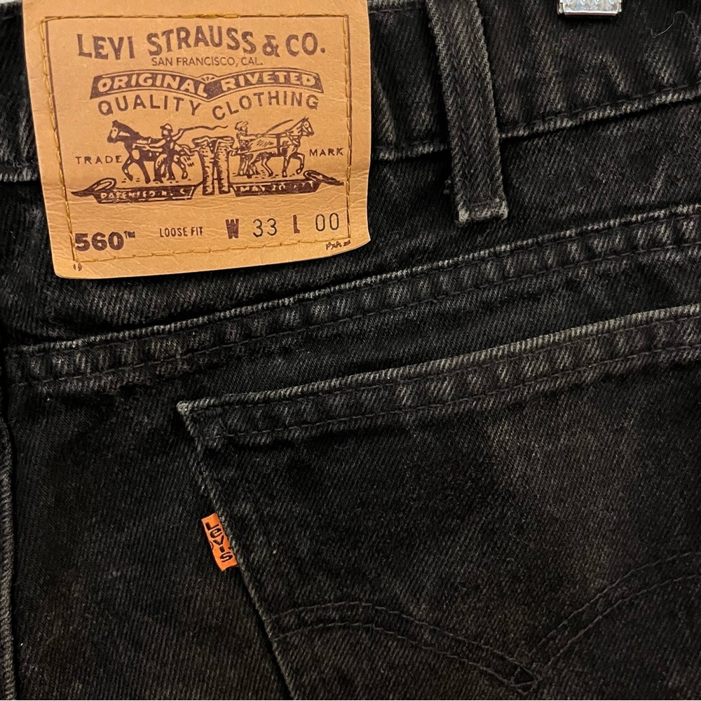Vintage Levi’s Orange Tab 560 Black Denim Jean Shorts High Rise Waist 33 in